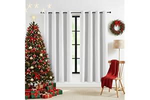 Abstractex White Linen Full Blackout Eyelet Curtains 54 Inch Long Drop for Living Room Thermal Insulated Noise Reducing Window Treatments for Bedroom, 52" Wide 2 Panels