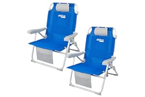 AKTIVE Pack de 2 sillas Plegables XXL multiposición para Playa, jardín, terraza o Camping, 5 Posiciones, 53x66x86 cm, Incluye Bolsillos, Topes antivuelco, Soporta 110 kg, Asas de Transporte (85483)