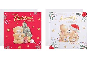 Hallmark Multipack Christmas Cards, Charity Cards, Pack of 16 in 2 Cute Designs, Forever Friends Bears, Red, White