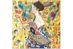 Giallobus - Impression sur toile - Gustav Klimt - Dame avec éventail - Verre acrylique - 50L x 50l cm - Tableaux modernes pour la maison