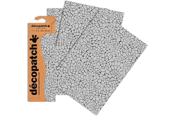 Décopatch C535O -Une pochette de 3 feuilles de papier extra fin imprimé 30x40 cm, Mosaïque argent