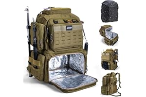 Goture Doppelstöckiger Angelrucksack – 78L wasserdichte Angelgerätetasche mit Exklusivem Fachkonzept, Isolierschicht & Regenschutz, 600D Oxford Eva-Bezug mit 2 Rutenhaltern, Platz für 4 Köderboxen