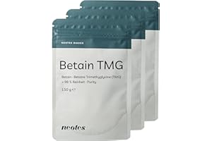 ‎NEOTES Betain TMG Pulver - 3x150g - Premium Nahrungsergänzungsmittel - über 98% Reinheit - ohne unnötige Zusätze - 2400mg pro Portion - Laborgeprüft