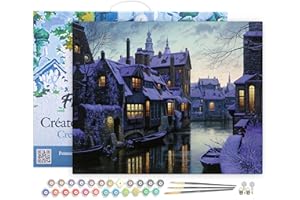 Figured'Art Pintar por Numeros Adultos con marco Canales en Crepuscule - Manualidades pintura acrilica Kit Cuadro DIY completo - 40x50cm con bastidor montado