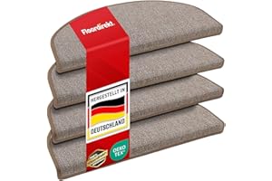 Floordirekt 15 x tappetini per gradini Interni per Scale, Tappeto per Scale, Tappeto Autoadesivo, per gradini, Protezione Scale, Tappeto per gradini (Londra, Beige, 65 x 23 cm, semicircolare)