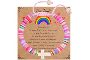 Bzzerumy Cadeau de baptême pour fille, bracelet en croix réglable avec carte de bénédiction, symbole de foi, cadeau parfait pour le baptême, design coloré