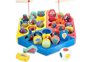 AMTREEN Holz Montessori Spielzeug Angelspiel Lernspielzeug Magnetisches Fischspielzeug Magnetplatte Spielbrett, Kinder Vorschule Alphabet-Spielzeug Wettkampfspielzeug ab 3 Jahren Kinder