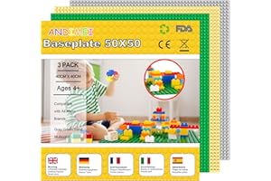 ANDIMEI Grundplatte Bauplatten Gross 50x50-3 Stück Groe 40x40 cm Classic Klemmbausteine Platte Set Kompatibel mit Meisten Marken, Platten Set für Kinder ab 4 Jahren