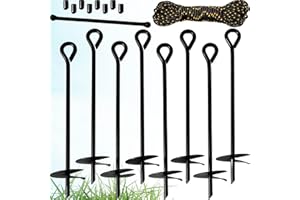 GRAY BUNNY GrayBunny GB-6874 Ground Anchor Kit, Set of 8 Earth Augers, 15" Long, 3" Wide Helix, 3/8" Diameter Stake Shaft, Includes Torque Bar, Rope, Carrying Sack & Eight Heavy Duty Rods
