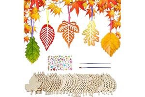 LOPOTIN 36 Piezas Creativas de Madera para Niños-Seis Formas Diferentes de Hojas con Pinceles, Cordel de Colores DIY Kit Artístico de Madera Manualidades de Otoño para Niños Regalo de Cumpleaños