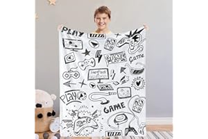 ‎DOMGOGE Gaming Kuscheldecke Videospiel Gamepad Geschenke für Junge Kinder Geburtstag Flauschig Flanell Fleecedecke Decke Game Jugendliche Jungen Graffiti Spieler Wohndecke für Sofa, Weiß, 101cm x 127cm