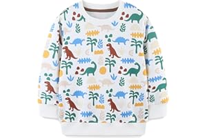 LANGUBABY Sudaderas Niño Dinosaurio Navidad Sweatshirt Manga Larga 100% Algodón Camiseta sin Capucha para Niños 1-7 Años
