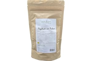 Biorganic Psyllium en Polvo 200g. Psyllium Indio de 95-99% Pureza, rico en fibra y vegano. Saciante. Mejora el tracto intestinal. Ideal panes y masas sin gluten. Marca española.