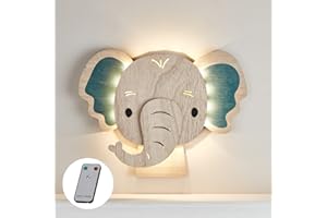Lights4fun Applique Murale pour Enfant Eléphant avec 34 LED Blanc Chaud à Piles pour Intérieur