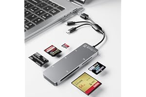 BAWANFA PLUS Adaptateur Memory Stick Pro Duo 5-en-1 en Aluminium Lecteur de Cartes SD/TF/CF/MS/XD pour PC/Android/Appareil léger, Lightning+USB A+USB C Lecteur Memory Stick Pro Duo pour iPhone