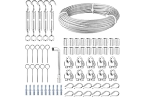 TooTaci 3 mm Stainless Steel Rope Set, 30 m Wire Rope Trellis Set for Climbing Plants, 3 mm Stainless Steel Rope Tension Wire 7 x 7, Steel Cable with Eyelets, M5 Rope Tensioner Stainless Steel Rope