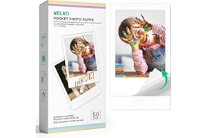 Nelko 52.3x90mm (2.06"x3.54") Premium Photo Paper, 50-Pack Genuine PP01 Pocket Printer Paper, Sticky Back Picture Paper, Compatible with Nelko PP01 Photo Printer, Easy to Peel Off, White