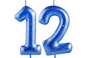 Hongplus Blue Silver Number 12 Candles, 12 Birthday Candle,Blue Happy Birthday Candles for Cake, Cake Topper Decorations for Boys Girls Him 12th Birthday Party Decorations Supplies Favor Gift