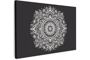 MuchoWow© Cuadros Salon Modernos 30x20 cm Adornos Pared Decorativos Dormitorio Lienzo Pinturas Quadro Decoración Mandala - Blanco y negro - Flores - Bohemia - Naturaleza