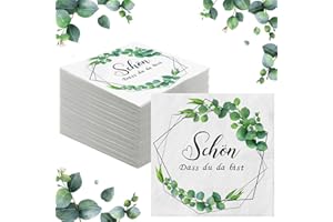 WENTSENT 100Stück Servietten Eukalyptus Grün, Papierserviette "Schön Dass Du Da Bist", Tischdeko für Hochzeit Konfirmation Babyparty Taufe, Vintage Einweg Napkins Tisch Dekorationen (100, Eukalyptus Grün B)