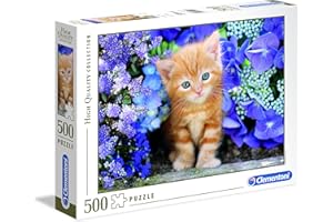 Clementoni 30415 Kot w morzu kwiatów – puzzle 500 części, gra zręcznościowa dla całej rodziny, puzzle dla dorosłych od 14 lat, idealne jako prezent na Boże Narodzenie