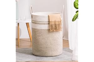 YOUDENOVA Kosz na pranie, pleciony, kosz do przechowywania zabawek, kosz do przechowywania z uchwytem, ręcznie wykonany z bawełny, brązowy