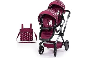 Bayer Design 26723AA Zwillingspuppenwagen Twin XEO mit Tasche und Sonnendach, höhenverstellbarer Griff, Schwenkschieber, einzeln steckbare Sitze, schwenkbare Vorderräder, integrierter Korb