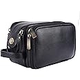 HAMMONDS FLYCATCHER Genuine Leather Toiletry Bag For Men And Women - Travel Organizer With Multiple Compartments, Black Kit Bag For Shaving, Toiletries, And Grooming - Shaving Kit Bag For Men, 13.5 Cm