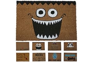 KOKO DOORMATS Wycieraczki zewnętrzne wejście domu | Dywan wejście na zewnątrz domu śmieszne uśmiech Monster Franky z włókna kokosowego i antypoślizgowa podstawa PVC, wycieraczki na wejście zewnętrzne z wymiarami 40x60cm