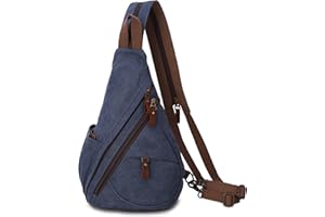 VARLIVOO Retro Sling Bag Bolsos de Hombro para Hombre Bolsos Cruzados Bandolera Mujer Bolsa de Pecho Crossbody Bolsa Senderismo Viajes Cámping Ciclismo Montañismo Lona Sling Backpack Azul Marino