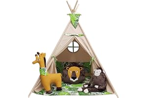 Izabell Kinder Spielzelt Tipi Set für Kinder drinnen draußen Spielzeug Zelt Indianer Indianertipi mit Fenster und mit Zubehör Tipizelt URBAN Jungle