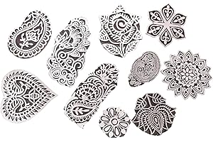 PUSHPACRAFTS Handgemacht Motif Mandala und Runden Holz Blöcke Stempel Stempel Blockprinting Hand Geschnitzt Textildruckblock paisley (Set von 10)