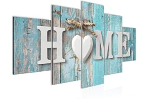 Runa Art Murali da Parete Home 5 Pezzi Quadro Tela Non Tessuta Decorazione Soggiorno Effetto Legno Turchese Grigio 014852b