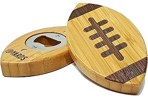 40YARDS American Football Flaschenöffner aus Bambus & Stahl mit fühlbarer Naht inkl. 2 Magnete zur Befestigung