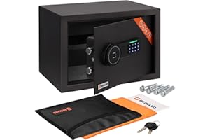 Brihard Family Coffre-Fort Biométrique 25x35x25 cm avec Sac Ignifuge, Coffre Sécurisé à Empreinte Digitale 20L, Étagère Amovible, Idéal pour Argent, Documents A4, Bijoux