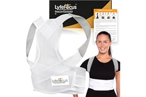 LyfeFocus S1 Atmungsaktiver Premium-Rückenstützer - Obere Rückenstütze, Rückenbandage und Rückenbegradiger - effektive Haltungskorrektur bei Nacken-, Schulter- und Rückenschmerzen (Weiß, Mittel)