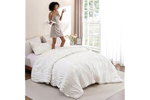 weigelia Cinched Comforter Set King - 3PCS Soft Cozy Cream White King Bedding Set with Decorative Ruched Design, Fluffy Lightweight All Season Cute Comforter for Elegant Home & Bedroom Decor