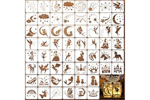 SRIZIAN 60Pcs Small Stencil Template for Craft Reusable, 3x3inch Fairy Stencils Plastic Painting Stencil Template Painting Drawing Stencils for Kids Painting on Wood Wall Home Decoration DIY Craft
