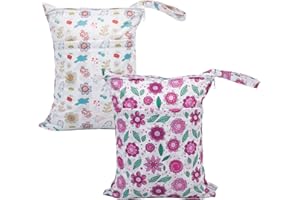 ALVABABY 2 Stück windeltasche wetbag wiederverwendbar, Nasstaschen für Unterwegs, wiederverwendbar mit Zwei Reißverschlusstaschen windelbeutel für Babys Windeln LX-H341355-DE