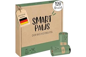 SMARTPAWS Hundekotbeutel biologisch abbaubar (heim- kompostierbar)| 120 zertifizierte Kotbeutel für Hunde | Extra starke Hundebeutel für sensible Hunde – Hund