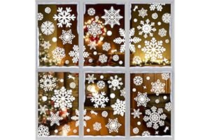 BBLIKE 230Pcs Christmas Snowflake Stickers, Reusable Window Clings, Xmas PVC Window Stickers White for Xmas Double Sided
