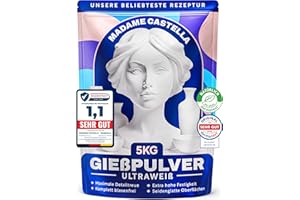 Gießpulver Weiß 5KG [TESTSIEGER] Turbo Gips zum Gießen - Lufthärtendes Giesspulver Weiss für Silikonformen - Reliefgießpulver - Keramik Gießpulver für traumhafte Ergebnisse