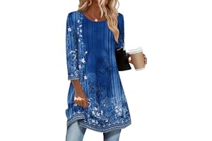 Zeagoo Damtunika, skjorta, 3/4 ärmar, blus, lång tröja, elegant, rund hals, toppar