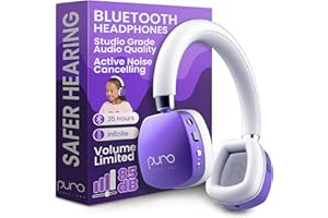 Puro Sound Labs PuroQuiet Plus - Auriculares Bluetooth supraaurales con cancelación activa de ruido, ligeros para niños con micrófono integrado, sonido más seguro, calidad de grado de estudio (morado)