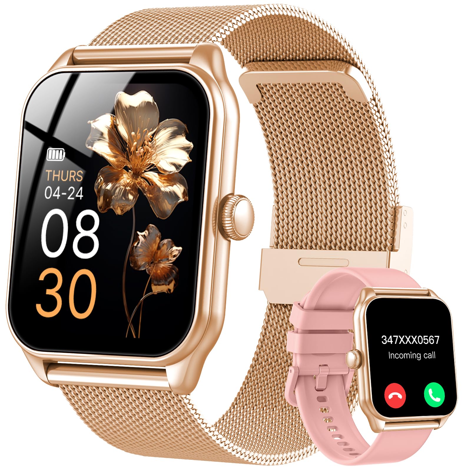 taopodo Reloj Inteligente Mujer, 1.91" Smartwatch Mujer Pulgadas con Llamadas, IP68 Impermeable, 120+ Modos Deportivos con HD Pantalla Táctil, Podómetro, Monitor de Sueño, para Android iOS - 1