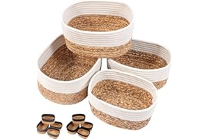 Lannvan Zestaw 4 Kosz do przechowywania, pleciony kosz bawełniany kosz na zabawki kosze do przechowywania w łazience kosz z tkaną liną z tkanej liny do pokoju dziecięcego, Biały