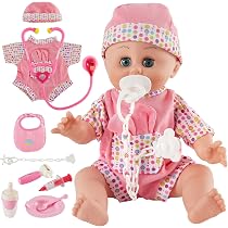 DeAO Coffret 5 En 1 Poupée 36 Cm – Poussette, Lit, Tente, Sacs – Accessoires De Soins – Dès 3 Ans – Cadeau Fille