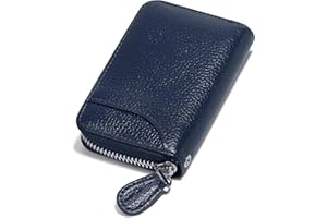 GADIEMKENSD Womens Credit Card Holder Wallet Zip Leather Card Case RFID Blocking Ladies Small Blocked Accordion Wallets with Stainless Steel Zipper Woman Compact Accordian ID Cards Bag Deep Blue