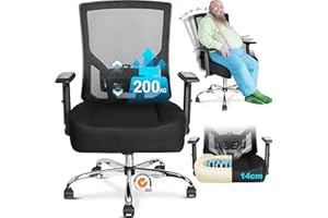 MELOKEA Silla de Oficina 200 KG XXL, Silla Escritorio 200 KG, Cojín de Muelles Extra Ancho y Grueso, Función de Inclinación Continua, Soporte Lumbar y Reposabrazos Ajustables, Silla Ergonómica