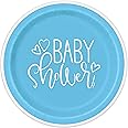 Unique 73385EU Eco-Friendly Paper Plates-23 cm-Blue Hearts Baby Shower-8 Count (Pack of 1), Multicolour
